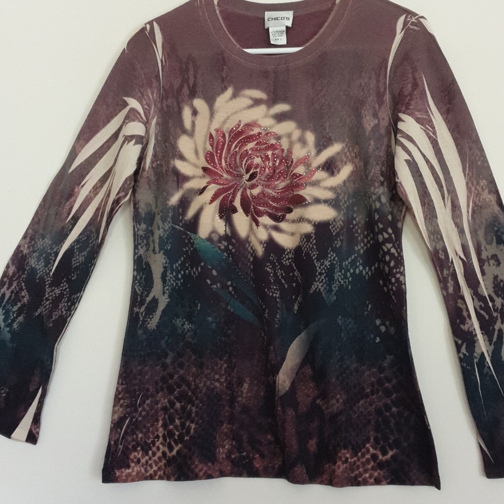 Chico's Long Sleeve  Flower Tunic